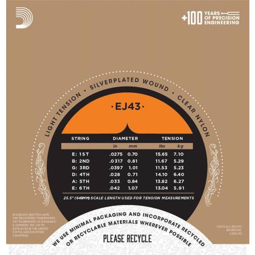 CORDE PER CHITARRA CLASSICA D'ADDARIO EJ43 Light Tension